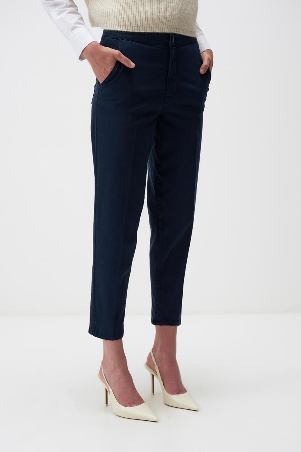JIMMY KEY, Pantaloni crop din amestec de lyocell, Bleumarin, L