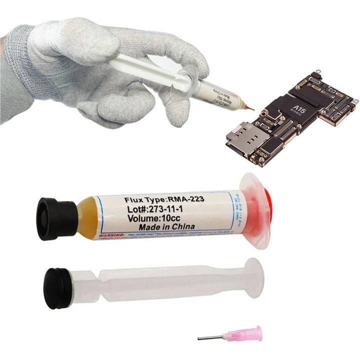 Set flux de lipit TECHREBAL RMA-223, 10cc, tloczek, igla dozatoare, multicolor