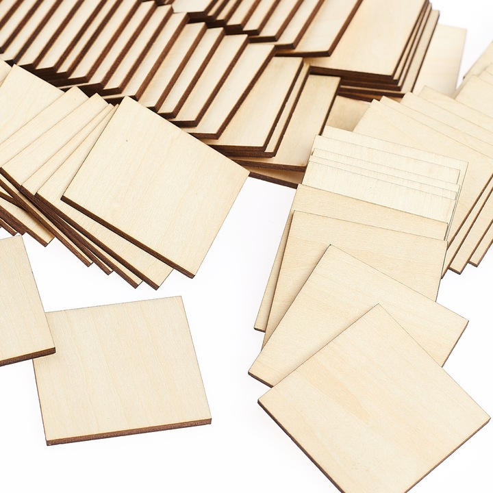 Set 50 placute decorative, TECHREBAL, lemn natural, 10x10cm