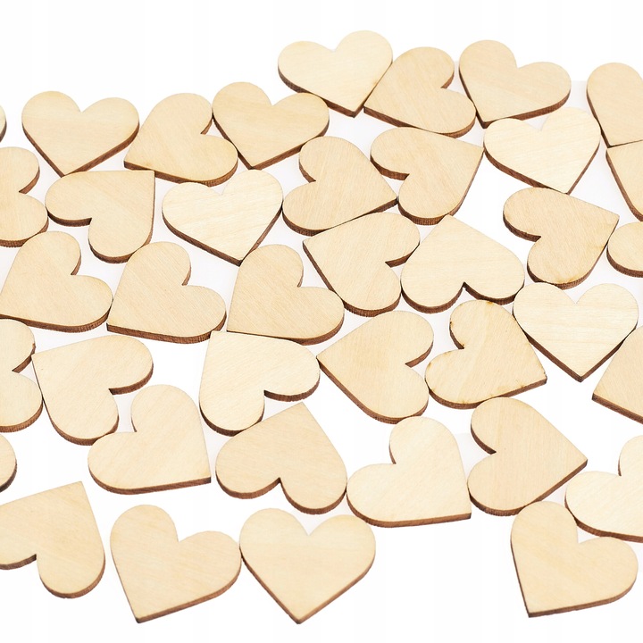 Set 50 bucati inimioare decorative TECHREBAL, lemn natural, 2x1.8cm