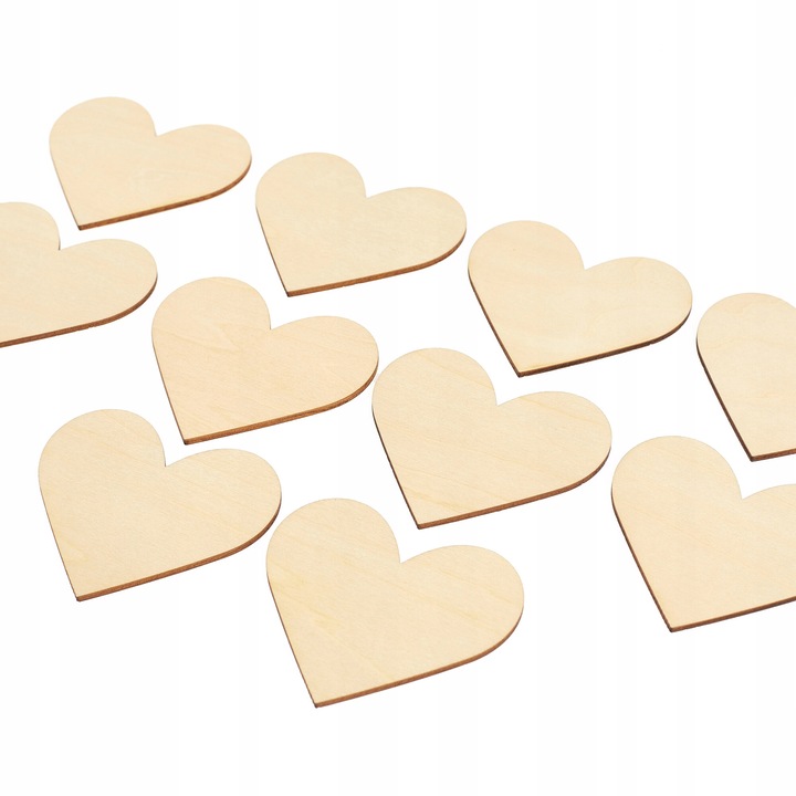 TECHREBAL kulcstartók, 10 db-os készlet, fa szívek, 5x4,7 cm, vastagság 3 mm, natúr szín