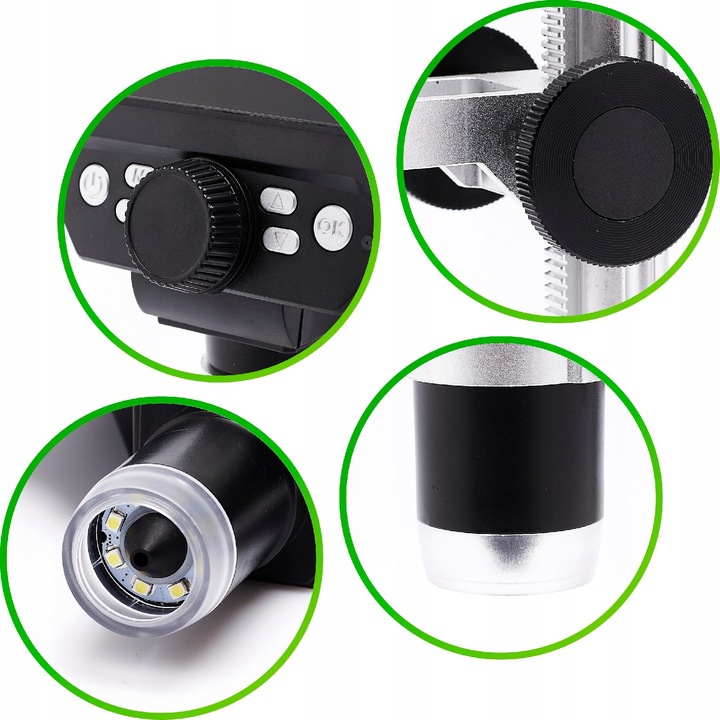 Цифров микроскоп x1200, 12MP, 7-инчов LCD, LED осветление, комплект от 6 части, антистатична подложка 300x200 мм