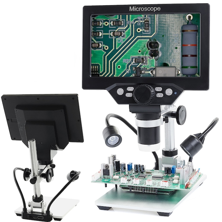 Цифров микроскоп Techrebal, 1200x, 12MP, 7 инчов LCD екран, 1080p