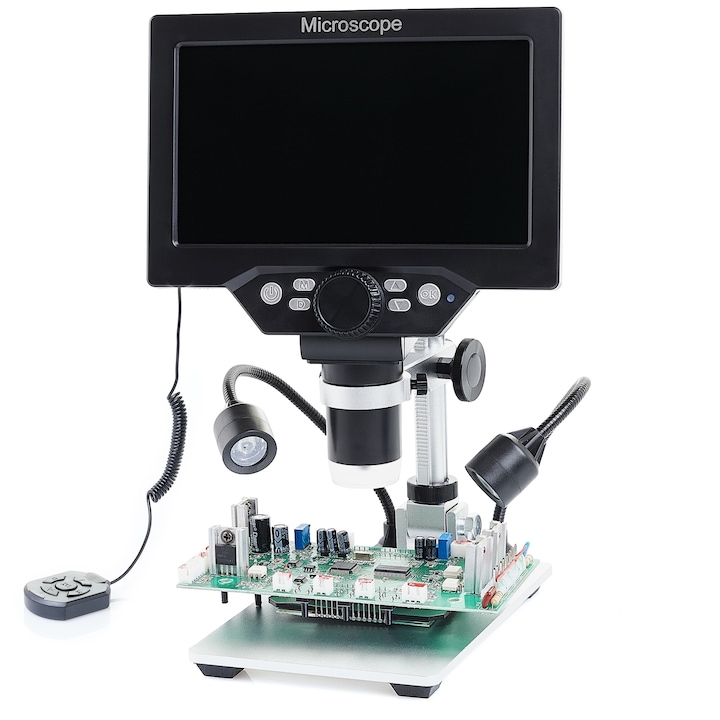 Цифров микроскоп, Techrebal, 1200x, 7 инчов LCD екран, 1080p резолюция, двойно LED осветление, многоцветен