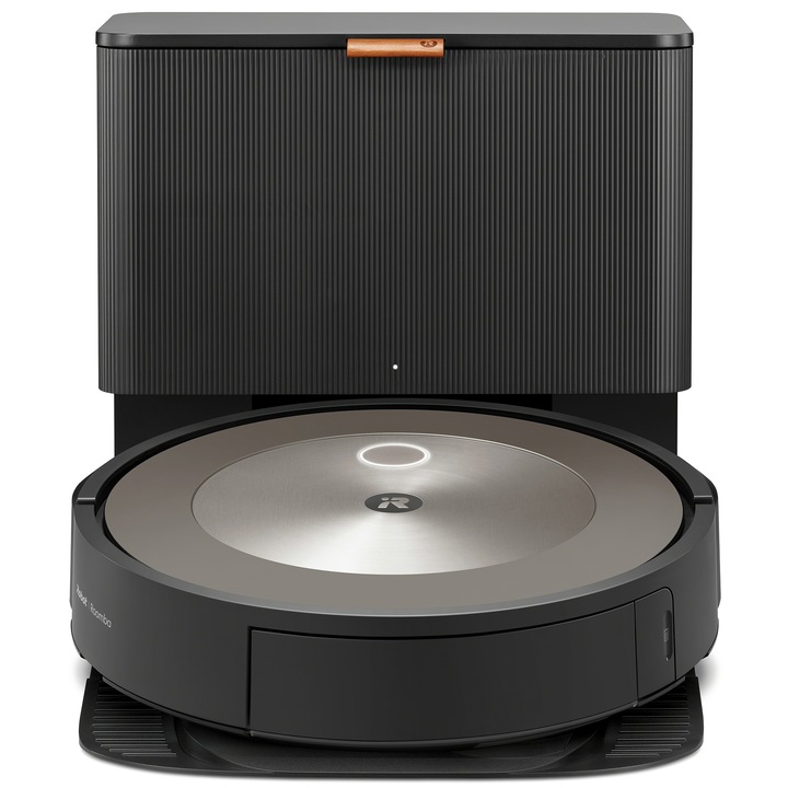 Робот прахосмукачка база за изпразване iRobot Roomba j9+ Ruby j955840, Li-ion, Предна камера, Избягване на препятствия, Виртуални бариери, Автоматично изпразване, WiFi, Alexa&Google, Сензори за стълби, Черен бронз