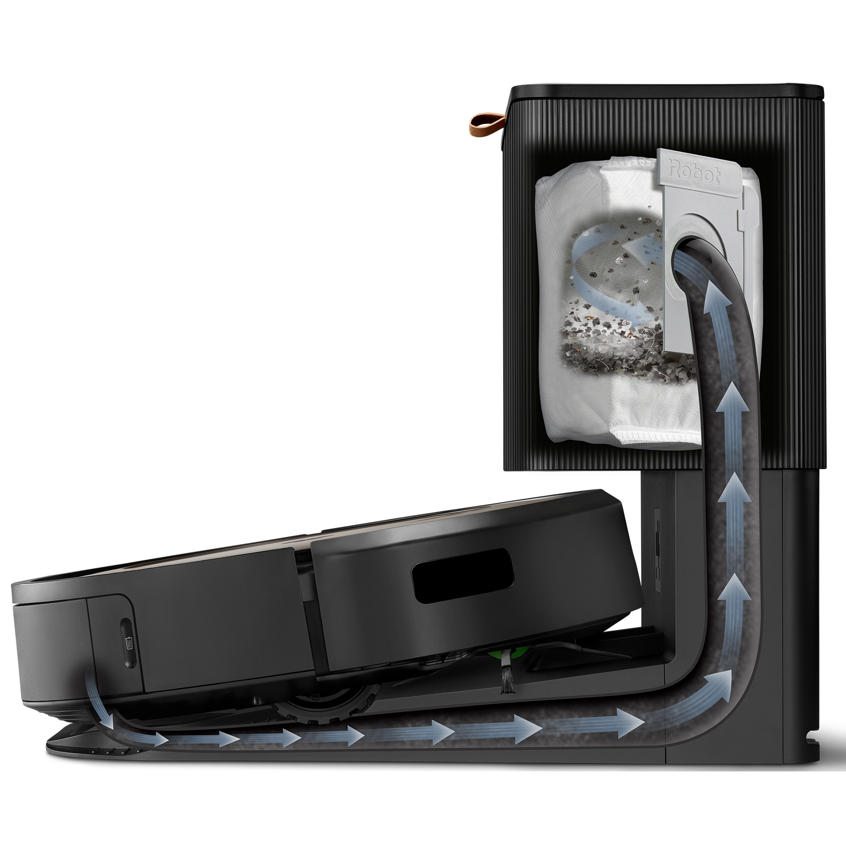 Robot de aspirare cu baza descarcare iRobot Roomba j9+ Ruby j955840, Li-ion, camera frontala, evita obstacole, control aplicatie, bariere virtuale, WiFi, Alexa&Google, senzori scari, negru bronz