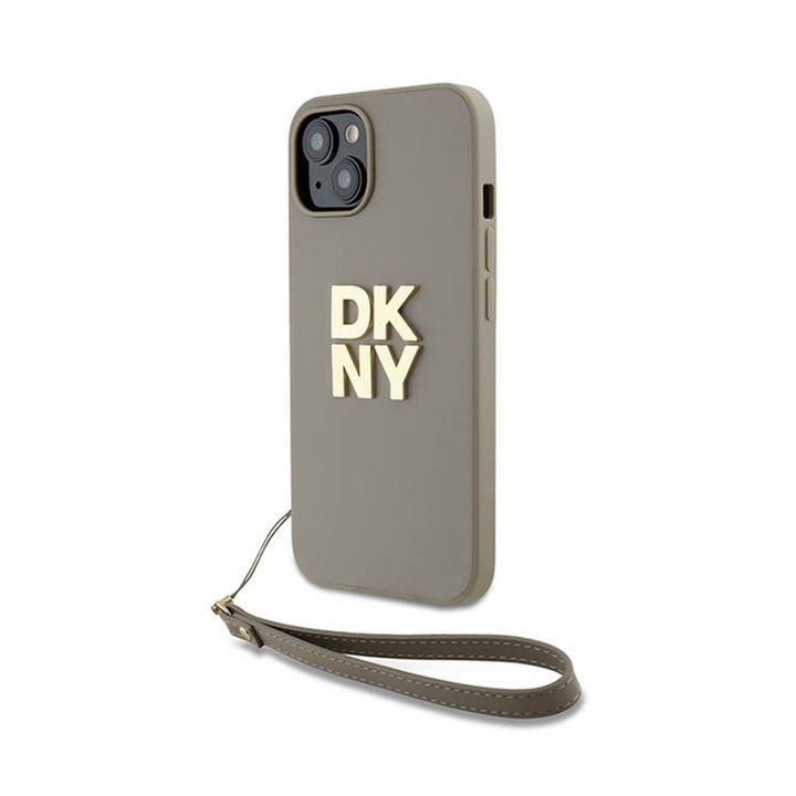 DKNY DKHCP15SPBSWSE iPhone 15/14/13 6.1 készülékhez kemény tok csuklópánttal és Stock Logo-val bézs
