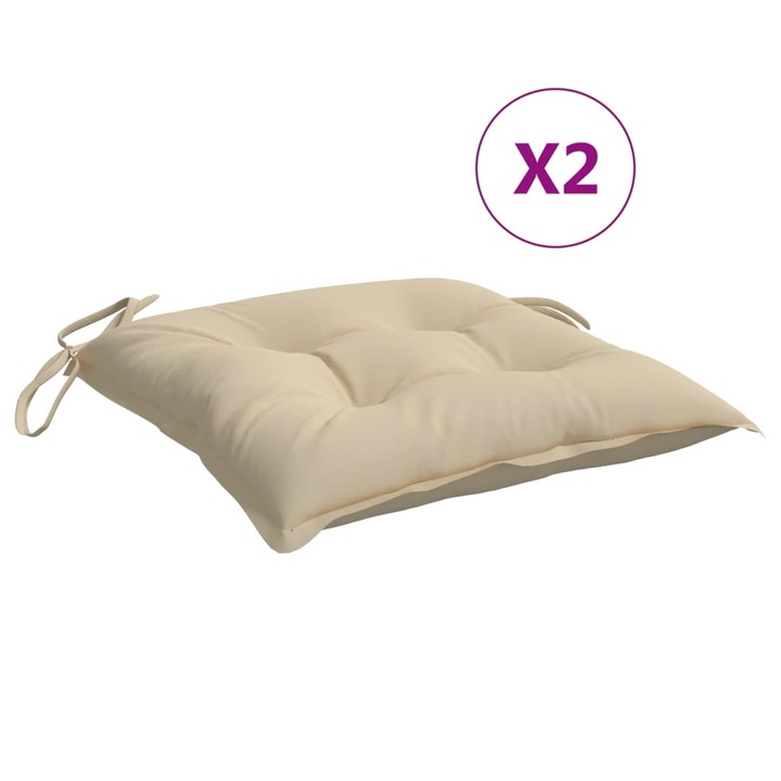 Set perne de scaun vidaXL, 2 buc., bej, 40x40x7 cm, textil oxford, 0.75 Kg