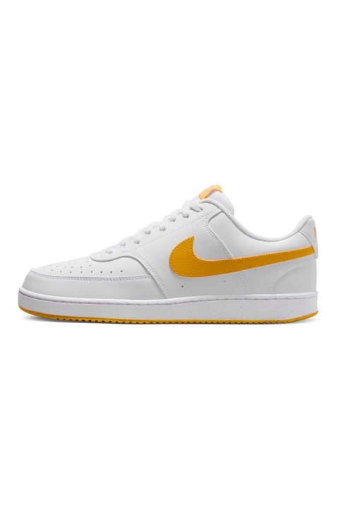 Nike, Court Vision műbőr sneaker kontrasztos logóval, Fehér, Okkersárga, 9