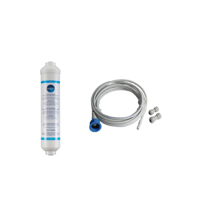 Komplett univerzális vízcsőcsatlakozó készlet SideBySide hűtőszekrényekhez vízszűrőből és 6 méteres tömlőből és 2 csatlakozóból, WPRO, kompatibilis Samsung, Whirlpool, Hotpoint, Bauknecht, Indesit, KitchenAid
