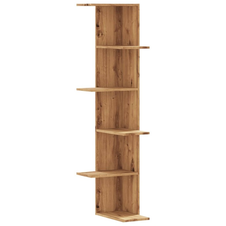 VidaXL kézműves tölgy szerelt fa fali sarokpolc 36,5 x 36,5 x 140 cm 852635