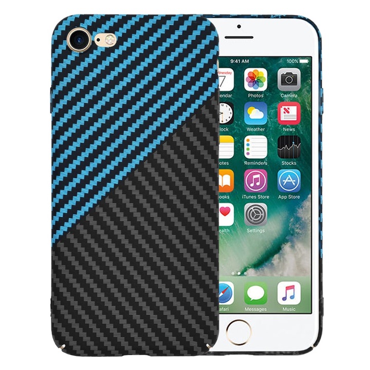 Védőtok iPhone 7 / iPhone 8 / iPhone SE 2, SE 2020 / iPhone SE 3, SE 2022, UIQ® Carbonite, Ultra Slim, Prémium minőségű, Ujjlenyomat-mentes, Kék/Fekete
