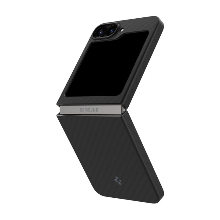Aramid tok kompatibilis a Samsung Galaxy Z Flip6 / Flip 6 telefonnal, minimalista szénszálas kialakítás, könnyű, ütéscsillapító, katonai szabvány MIL-STD 810G-516.6, fekete