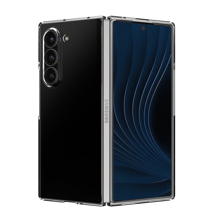 Samsung Galaxy Z Fold6 / Fold 6 készülékkel kompatibilis prémium tok, áttetsző, minimalista dizájn, könnyű, ütéselnyelő, egyedülálló, hosszú élettartamú sárgásgátló technológia, katonai védelem, átlátszó