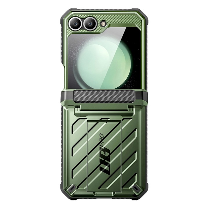 AntiShock Pro védőtok, Samsung Galaxy Z Flip6 / Flip 6 telefonhoz, OPTIM SOLUTION, Speciális védelem, Mágneses funkció, Lengéscsillapító, Prémium magvédelem, Katonai szabvány MIL STD 810G-516.6, Behúzható támaszték, zöld