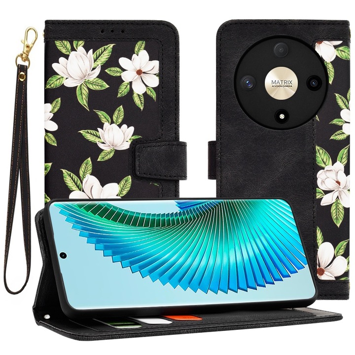 Husa Cu Grad Ridicat de Protectie pentru Honor Magic6 Lite, A40, Piele ecologica, Flowers of the Dawn