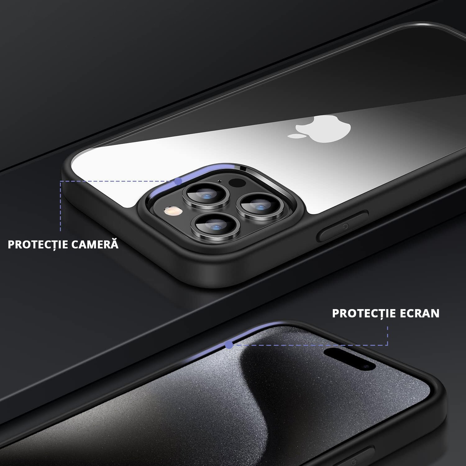 Husa pentru IPhone 15 PRO, MobileSmart, Hybrid ultra slim, carcasa spate Antisoc, hardcase, Negru