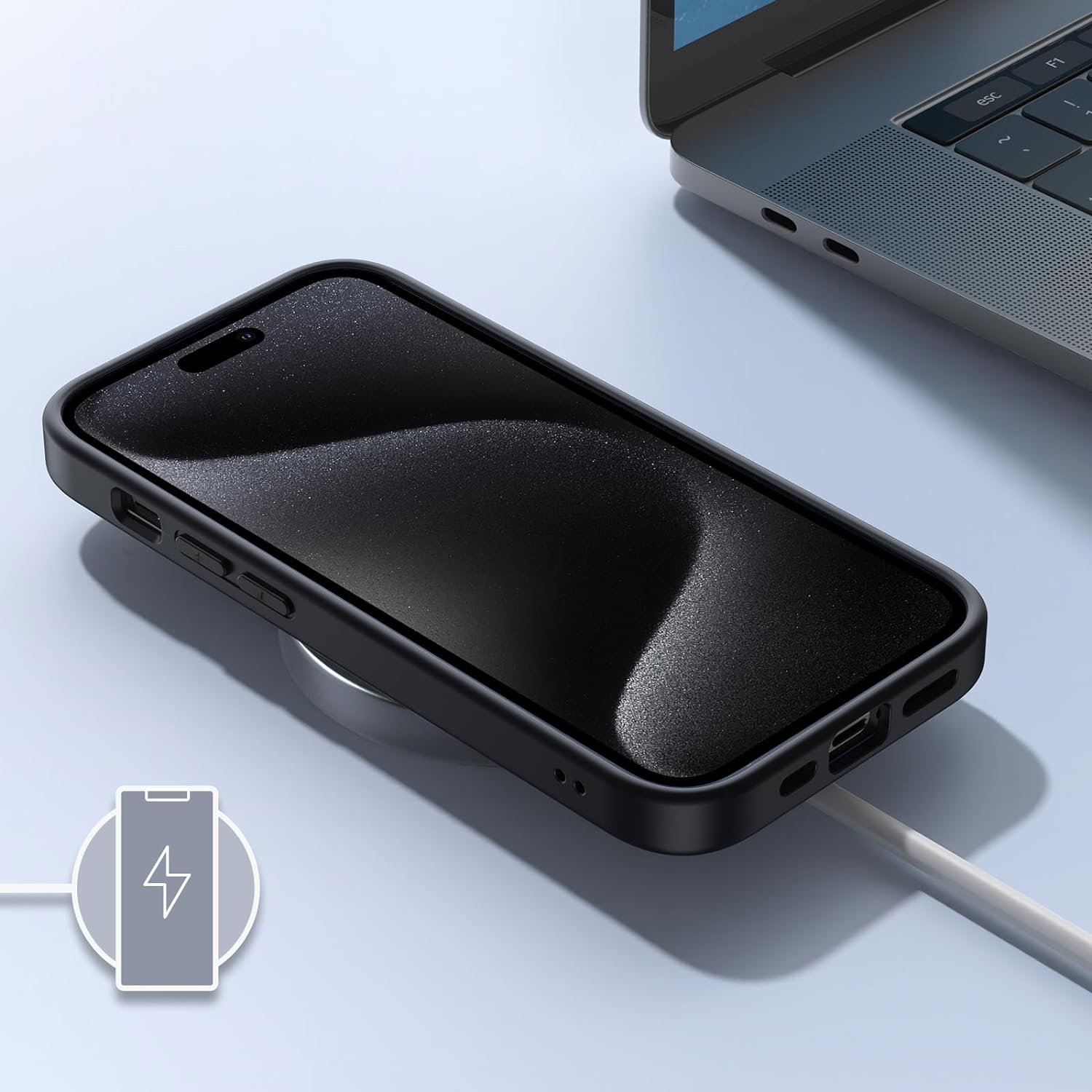 Husa pentru IPhone 15 PRO, MobileSmart, Hybrid ultra slim, carcasa spate Antisoc, hardcase, Negru