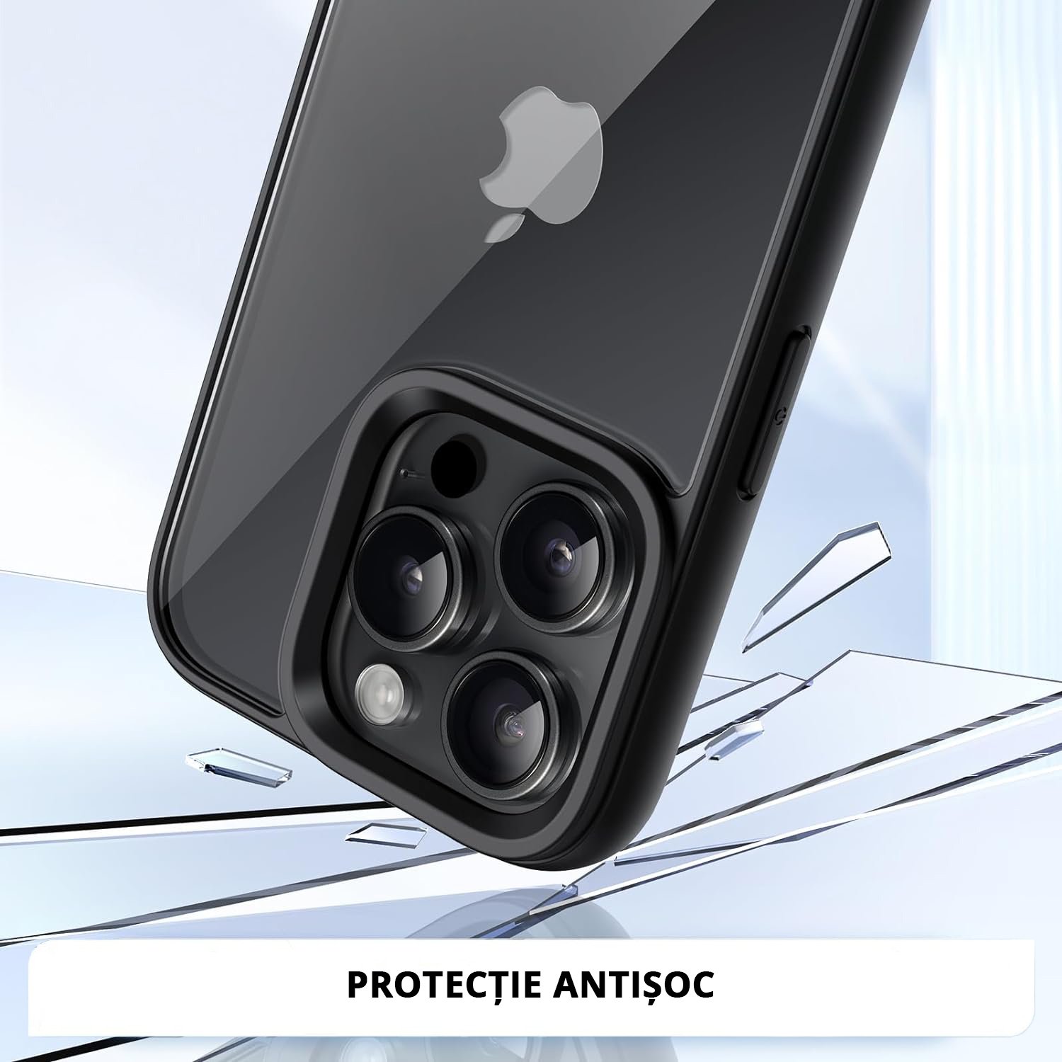 Husa pentru IPhone 15 PRO, MobileSmart, Hybrid ultra slim, carcasa spate Antisoc, hardcase, Negru