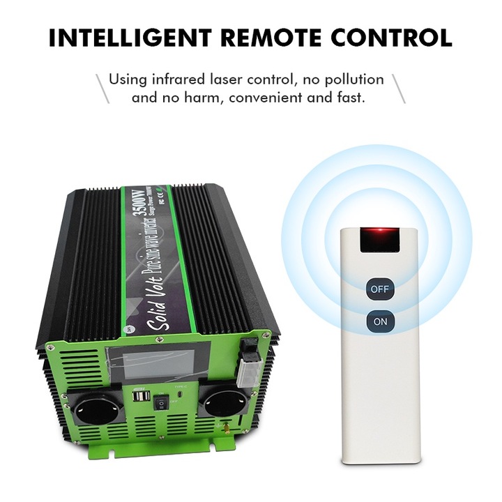 Set Invertor 3500 W, sinus pur, 24 V - 220 V, auto si sisteme panouri solare, rulota, 200W/400W adaptor priza bricheta 12V, 2 prize europene