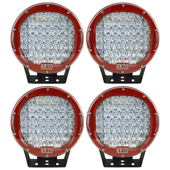 Set 4 Proiectoare LED, 9 inch, 225W, Lumina Spot, 6000K, Rosu, -40-85°C
