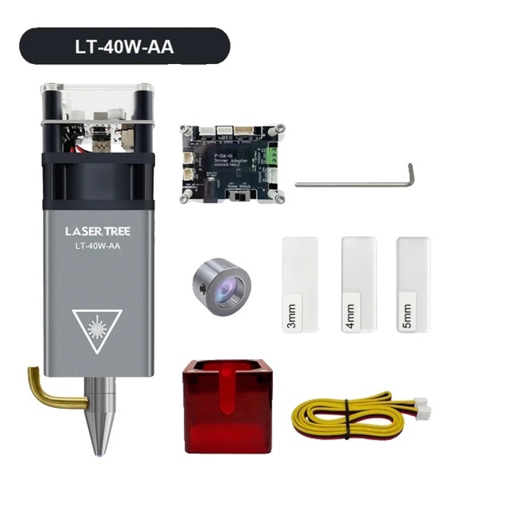 Лазерен модул LT-40W-AA, Рязане на 8 mm шперплат, Скорост на гравиране 30 mm/s, Син, 40x40x147 mm