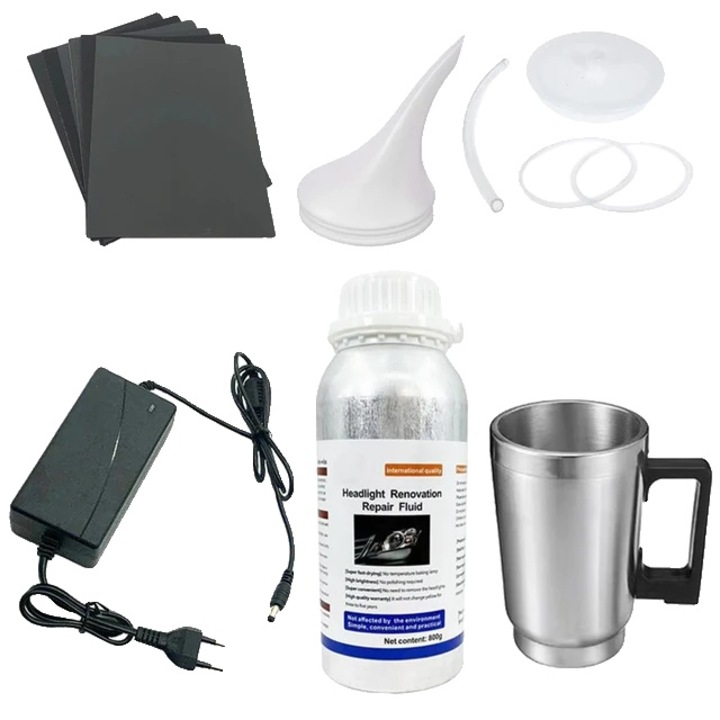 Kit Restaurare Faruri Auto, Set Complet, 800ml, Lichid Polimeric, Multicolor