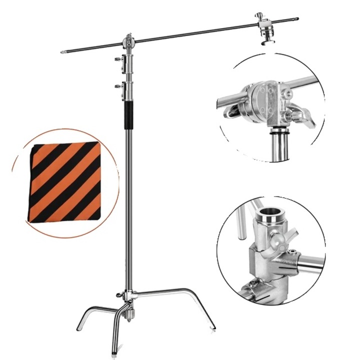 Trepied lumina pliabil, inox, reglabil 2.6M, bara transversala 1.07M, set complet