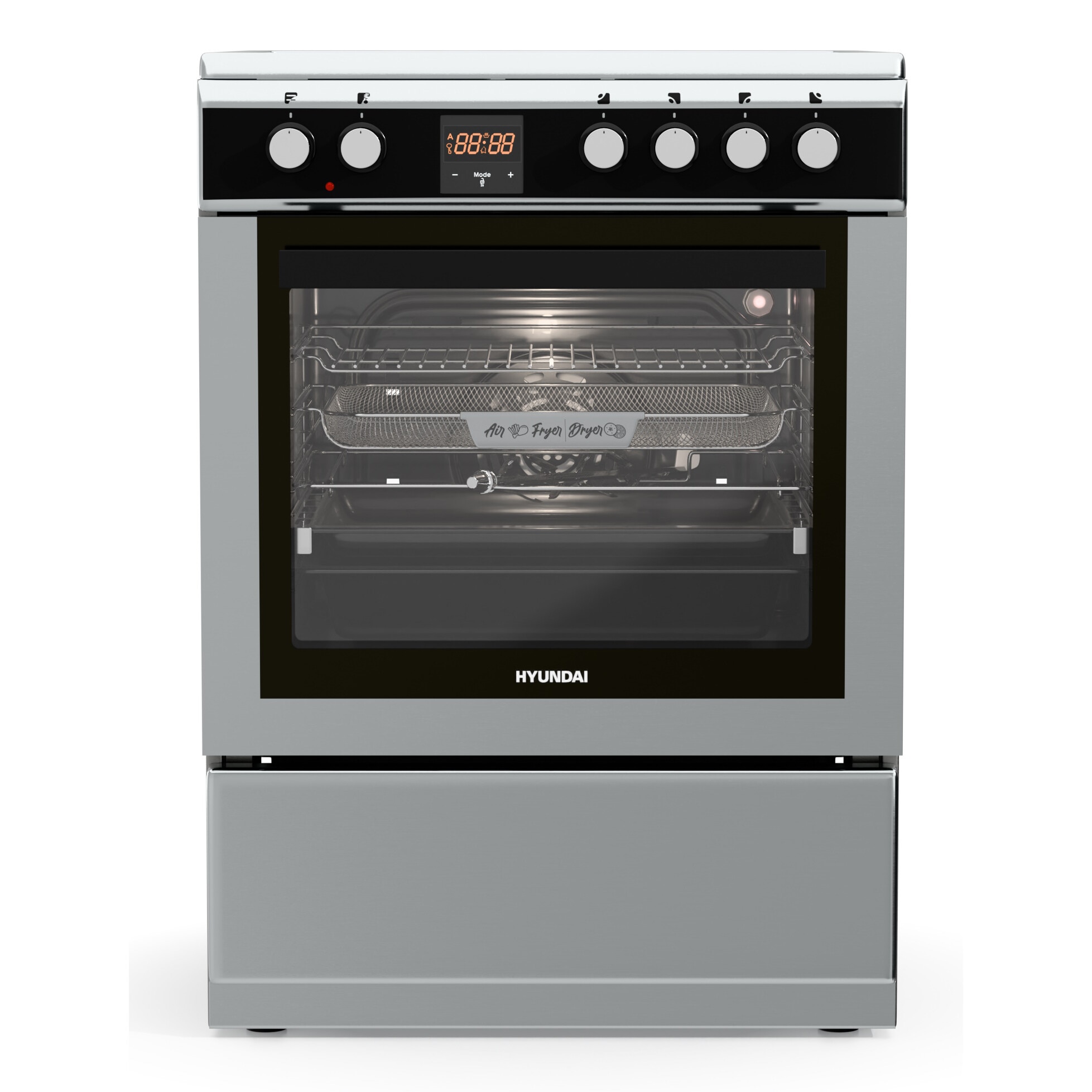 Aragaz Hyundai HCIN23-7260I/X, electric, inductie, 60 cm, 69L, Airfry, Rotisor, Butoane push-hide, Inox/Negru