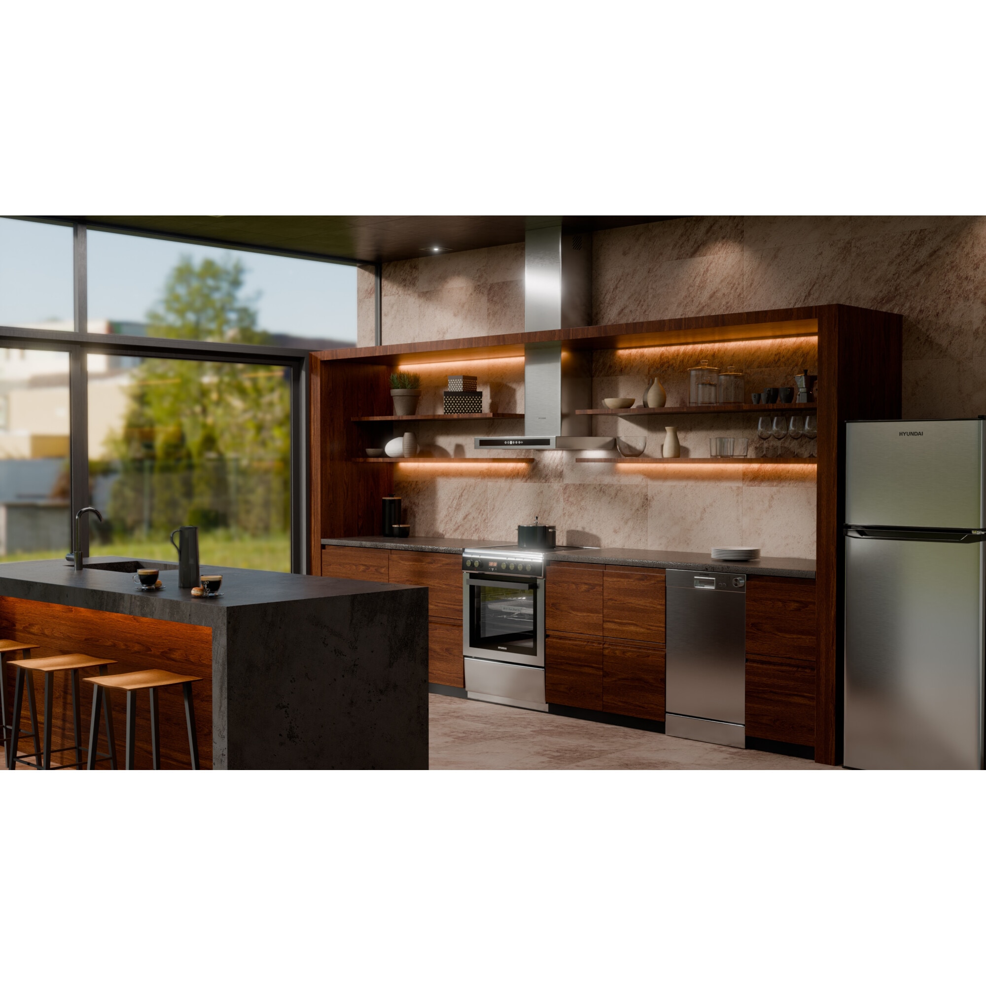 Aragaz Hyundai HCIN23-7260I/X, electric, inductie, 60 cm, 69L, Airfry, Rotisor, Butoane push-hide, Inox/Negru