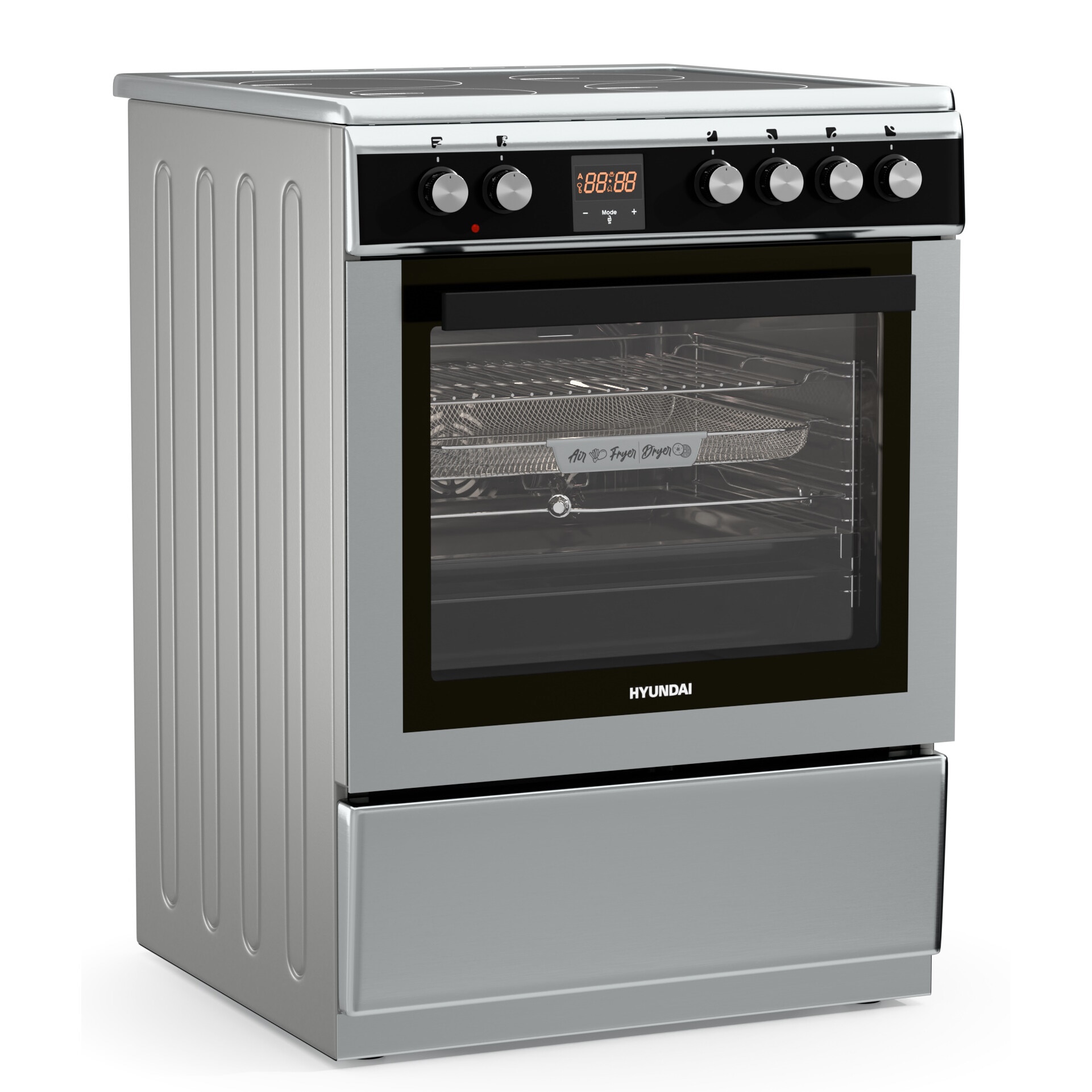 Aragaz Hyundai HCIN23-7260I/X, electric, inductie, 60 cm, 69L, Airfry, Rotisor, Butoane push-hide, Inox/Negru