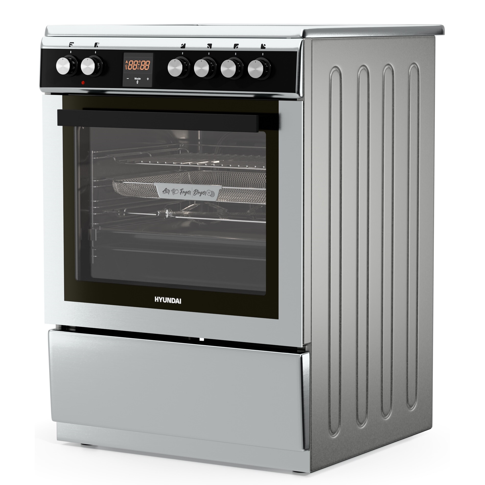 Aragaz Hyundai HCIN23-7260I/X, electric, inductie, 60 cm, 69L, Airfry, Rotisor, Butoane push-hide, Inox/Negru