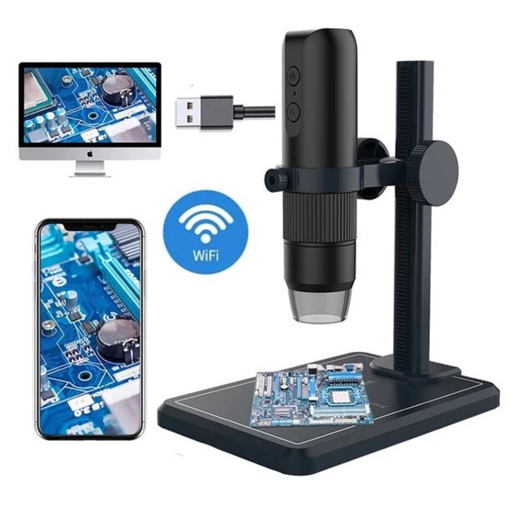 Microscop cu camera, MS5, marire 50X-1000X, iluminare LED reglabila, conectivitate WIFI, 1920x1080, multicolor