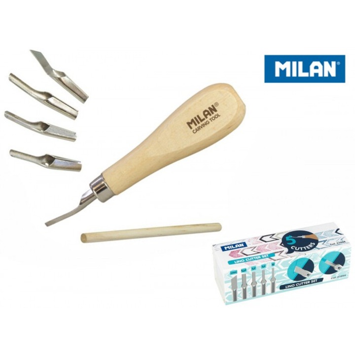 Set de 5 dalti pentru linogravura MILAN, lemn, in cutie, 35x35x105mm
