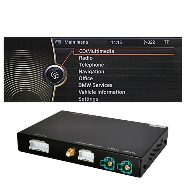 Wireless CarPlay CIC System-Black, compatibil BMW Seria 3 E90 E91 E92 E93, Seria 5 E60 E61, Android Auto, negru, 2008-2013