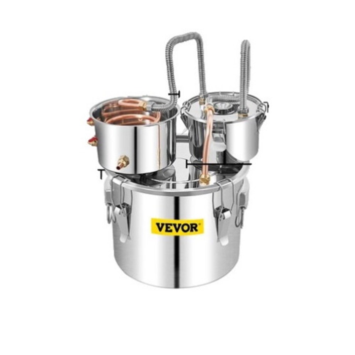 Комплект за дестилация на алкохол, Vevor, неръждаема стомана и червена мед, бързо охлаждане, 12L