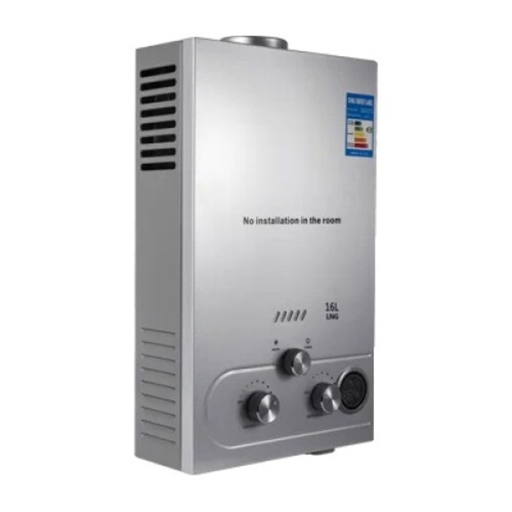 Incalzitor instant de apa GPL, inox, 16 l/min, 32 kW, montare pe perete, argintiu