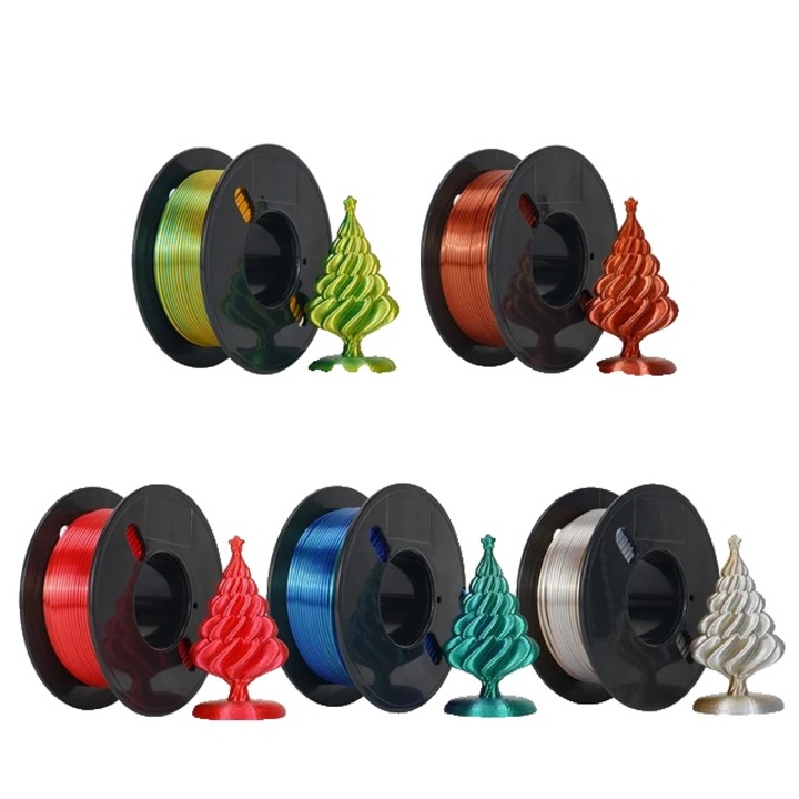 Set 5 Role Filament PLA Matase Tricolor, Multicolor, 1.75mm, 200g/spool