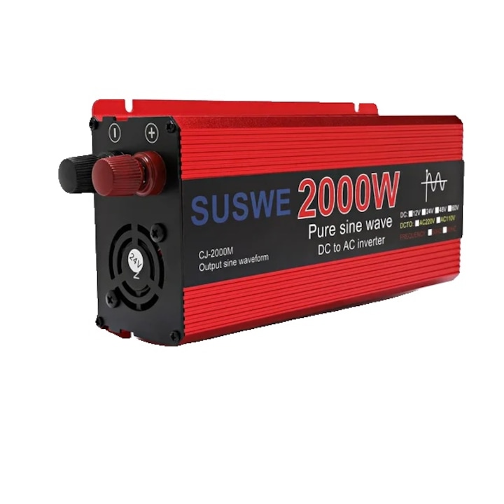 Invertor auto unda sinusoidala pura, 2000W, 12V, 220V50hz, eficienta 95%, carcasa aluminiu-magneziu