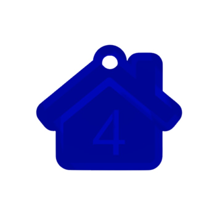 Breloc cifra, "4", pensiuni, hoteluri, 41 X 47 mm albastru