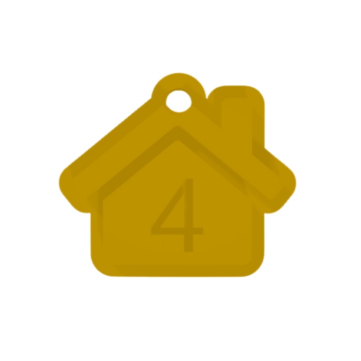 Breloc cifra, "4", pensiuni, hoteluri, 41 X 47 mm auriu
