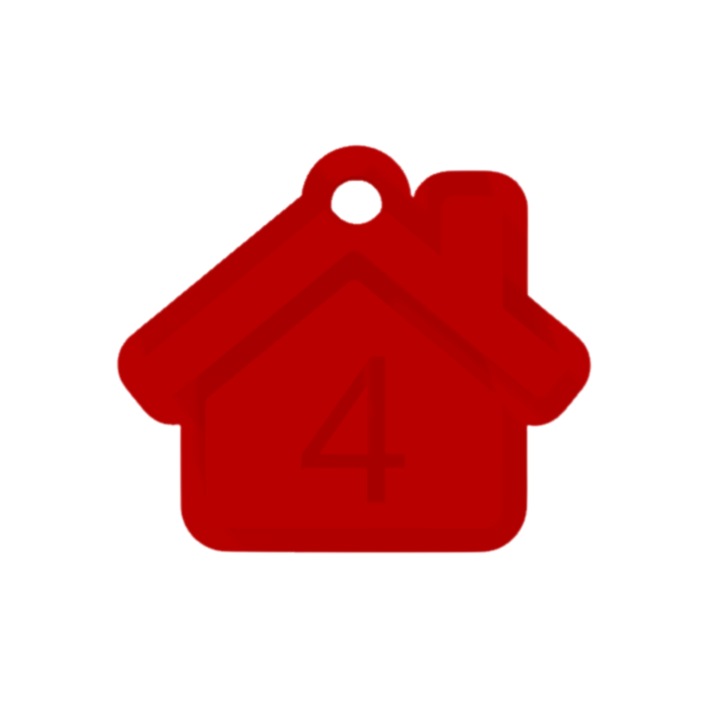 Breloc cifra, "4", pensiuni, hoteluri, 41 X 47 mm rosu