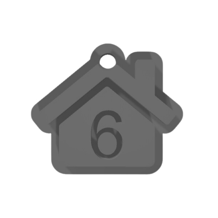 Számkulcstartó, "6", panziók, szállodák, 41 X 47 mm ezüst