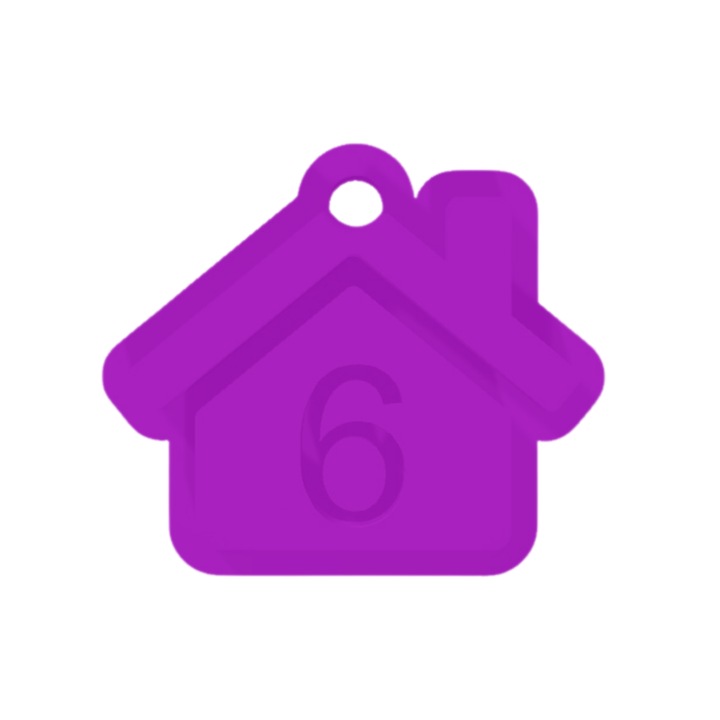 Breloc cifra, "6", pensiuni, hoteluri, 41 X 47 mm mov deschis