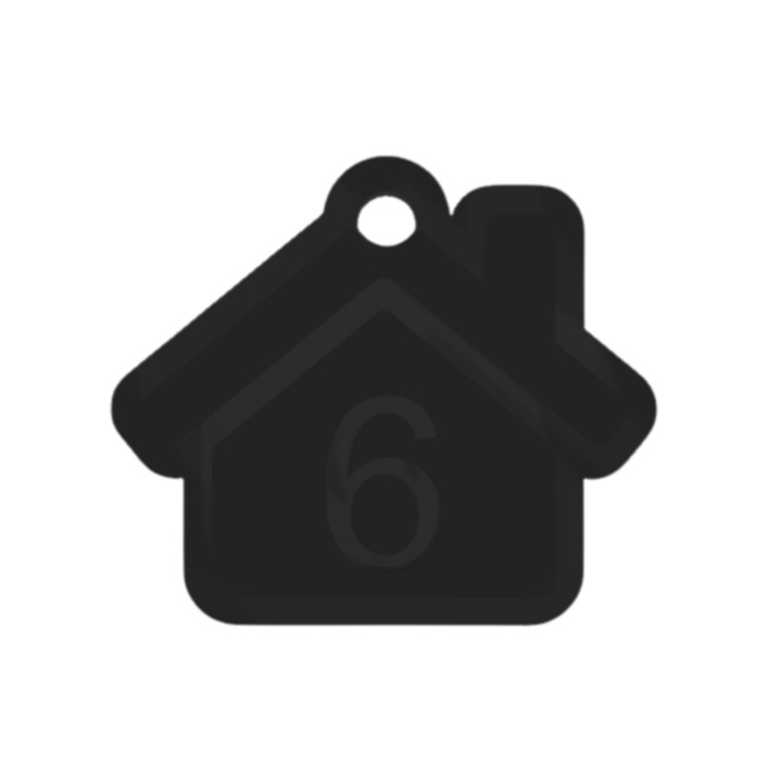 Breloc cifra, "6", pensiuni, hoteluri, 41 X 47 mm negru
