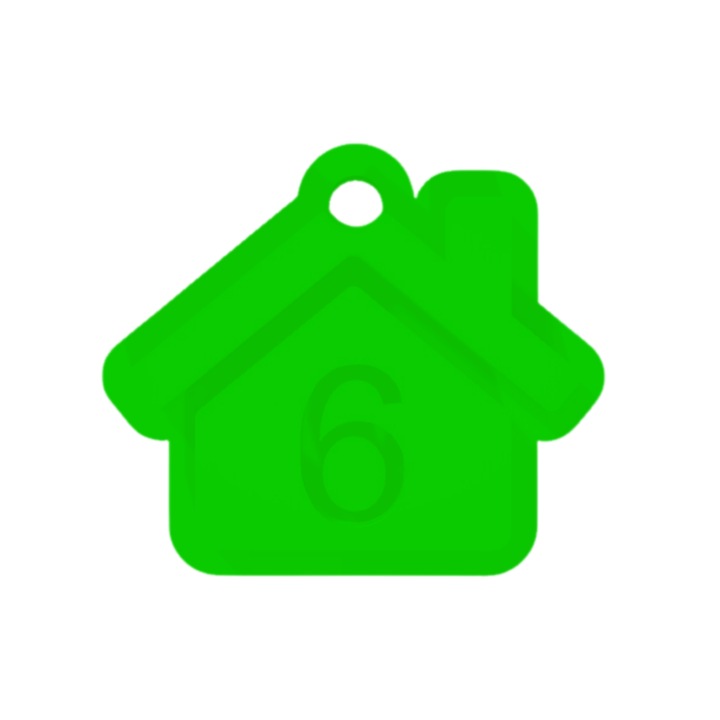 Breloc cifra, "6", pensiuni, hoteluri, 41 X 47 mm verde