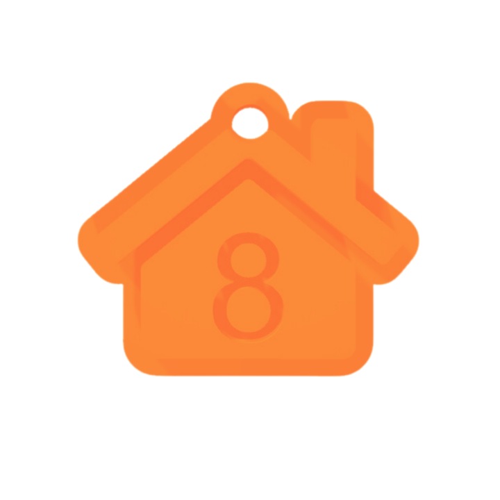 Breloc cifra, "8", pensiuni, hoteluri, 41 X 47 mm portocaliu