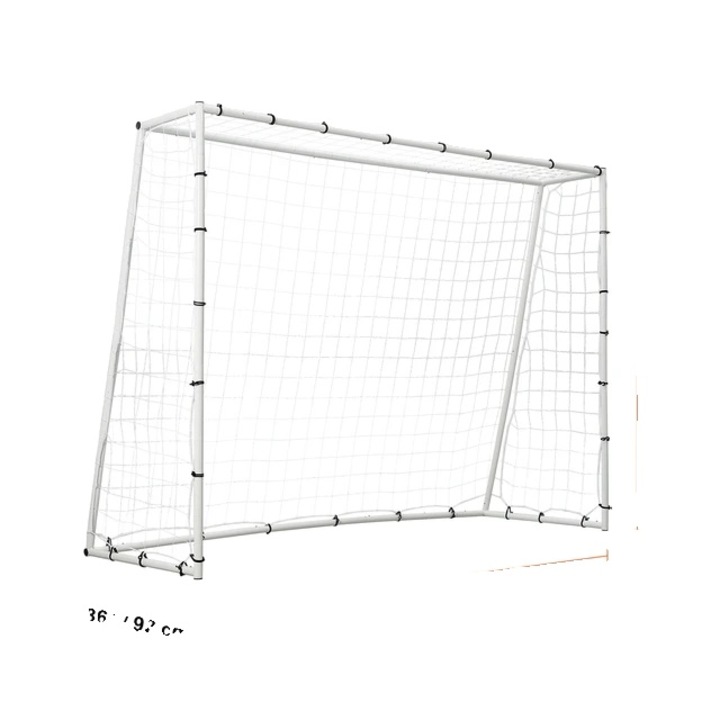 Futballháló, kétoldalas háló, fehér, 242x92x184cm, szett 4 db rögzítőszeggel, vasaló/háló