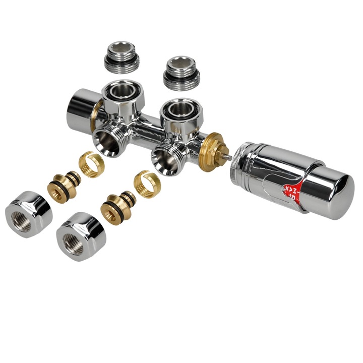 Комплект универсален термостат LuxeBath, хром, метал, защита от замръзване, централни връзки