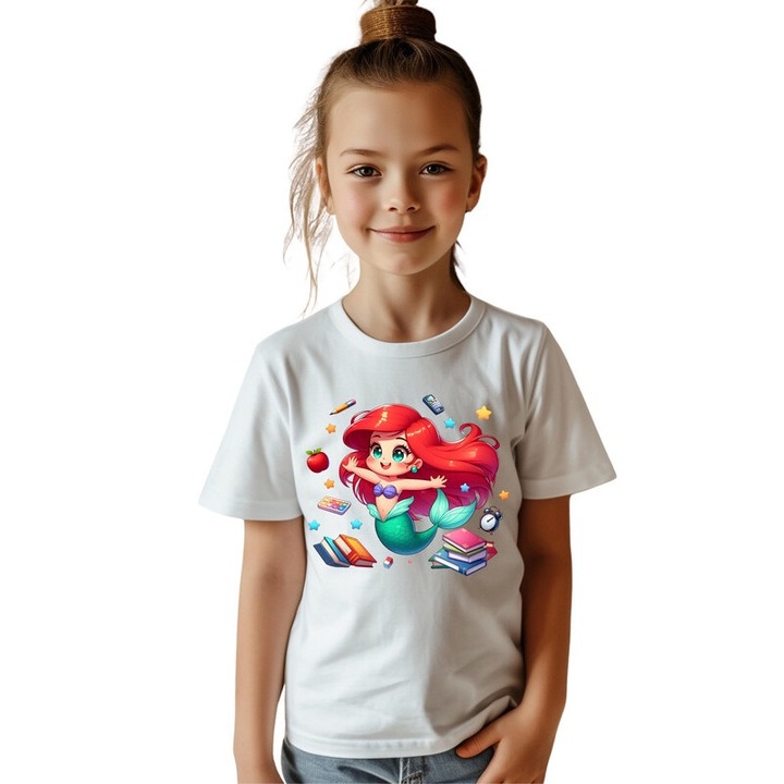 100% pamut gyerek póló, Ariel, Vissza az iskolába, iskola, oktatás, kaland, karakterek, Fehér